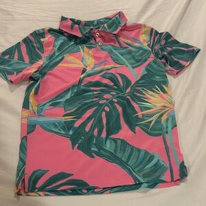 Chubbies Pink and Green Tropical Polo YS